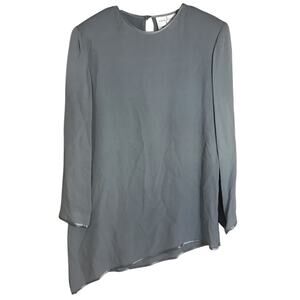 Vintage 100% silk grey asymmetrical blouse top SIZE 10 Safe Silk Adrianna Papell